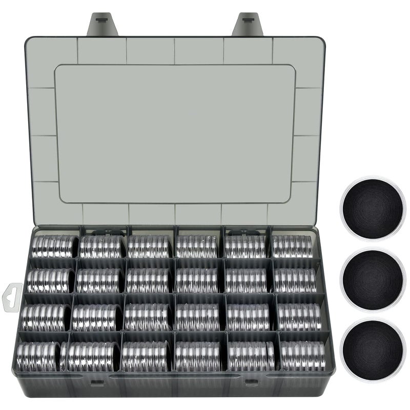 FULLCASE Coin Capsules 46mm with Foam Gasket and Plastic Storage Organizer Box, 6 Sizes (20/25/27/30/38/46 mm) Coins Collector Case Holder for Collection Supplies-168 Pieces (Grey) - Image 1
