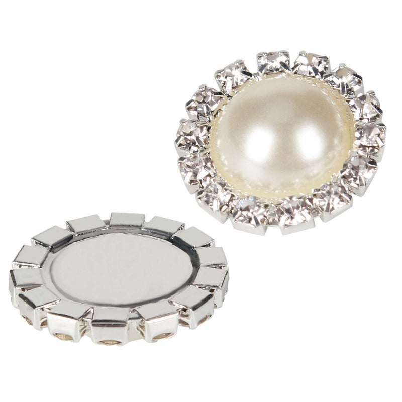 Wholesale 20 PCS Retro Vintage Round Crystal Ivory Faux Pearl Rhinestone Buttons Bulk18MM Flatback