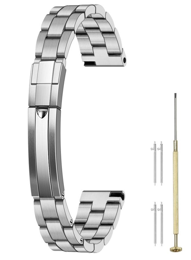 Juntan Screw-in Stainless Steel Watch Band 20mm for Men Women, Quick Release Metal Watch Strap Straight End with Diving Buckle, Taperd Oyster Bracelet Silver - Image 1