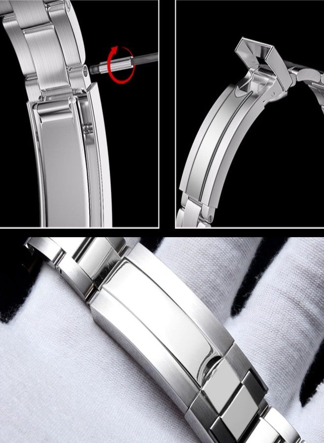 Juntan Screw-in Stainless Steel Watch Band 20mm for Men Women, Quick Release Metal Watch Strap Straight End with Diving Buckle, Taperd Oyster Bracelet Silver - Image 4
