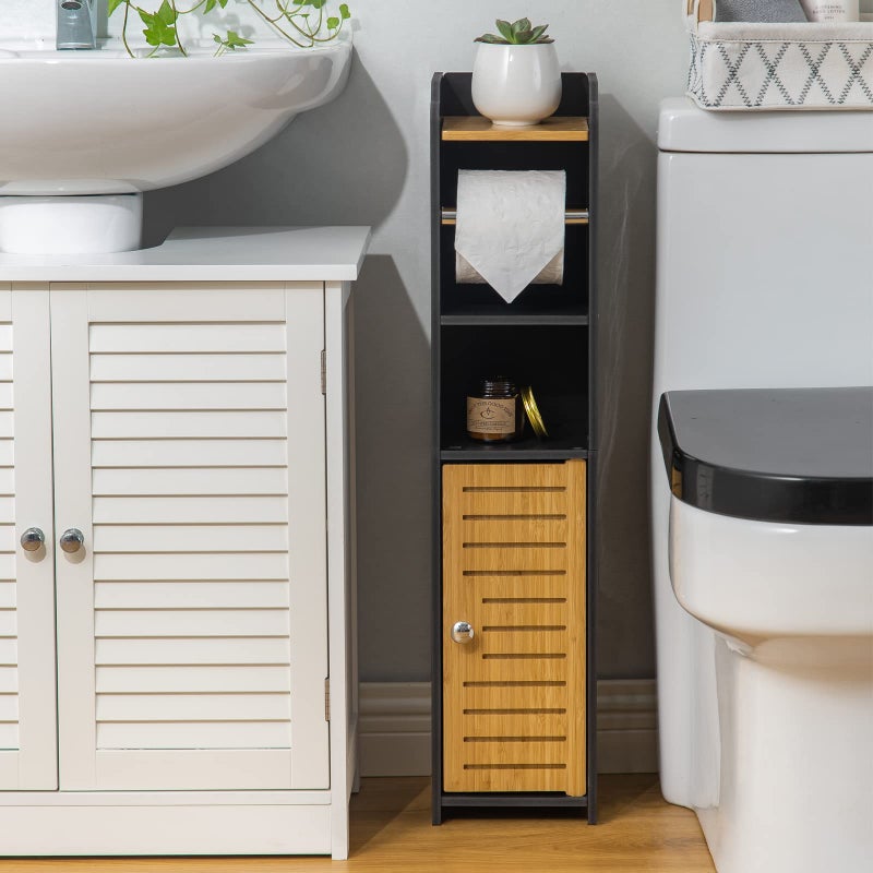 AOJEZOR حامل ورق المرحاض AOJEZOR خزانة تخزين صغيرة للحمام باللون الأسود من الخيزران