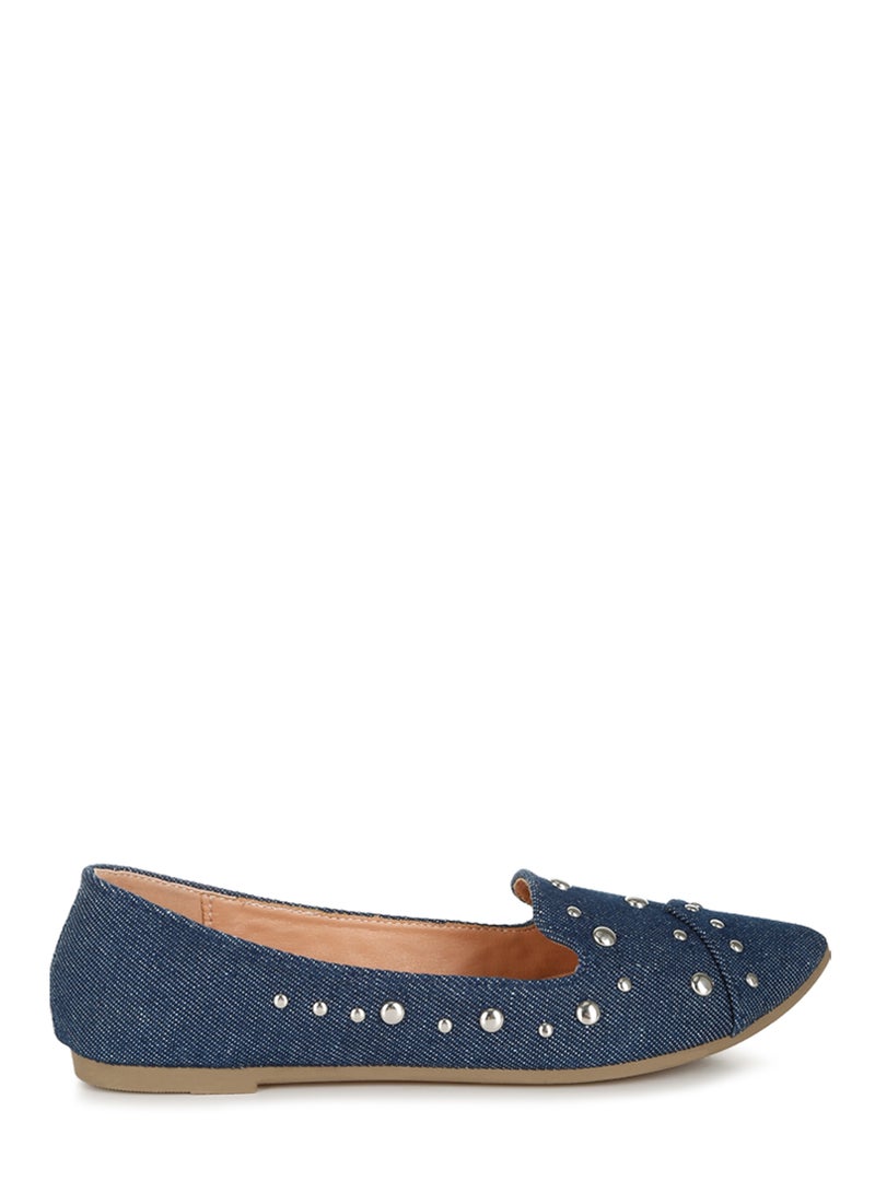 London Rag Stud Emebllished Ballet Flats in Denim - Image 1
