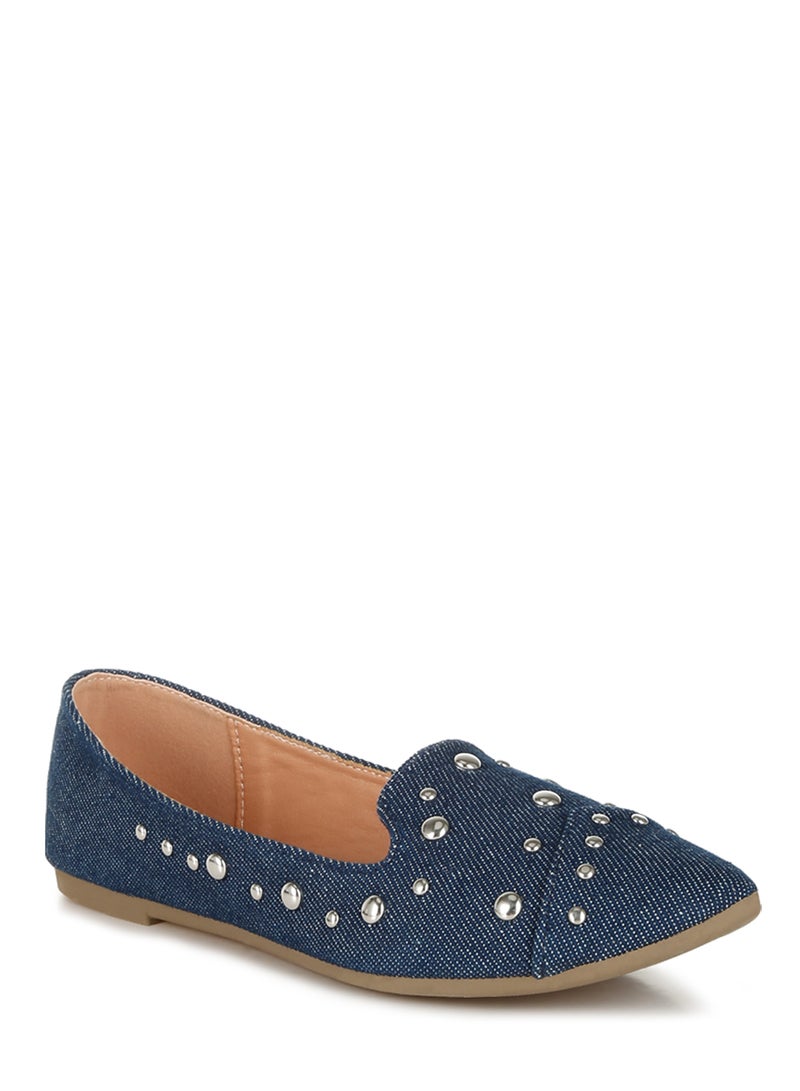 London Rag Stud Emebllished Ballet Flats in Denim - Image 2