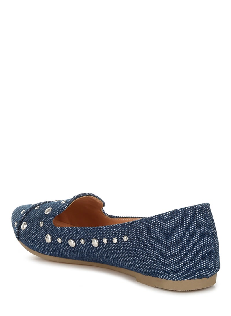 London Rag Stud Emebllished Ballet Flats in Denim - Image 3