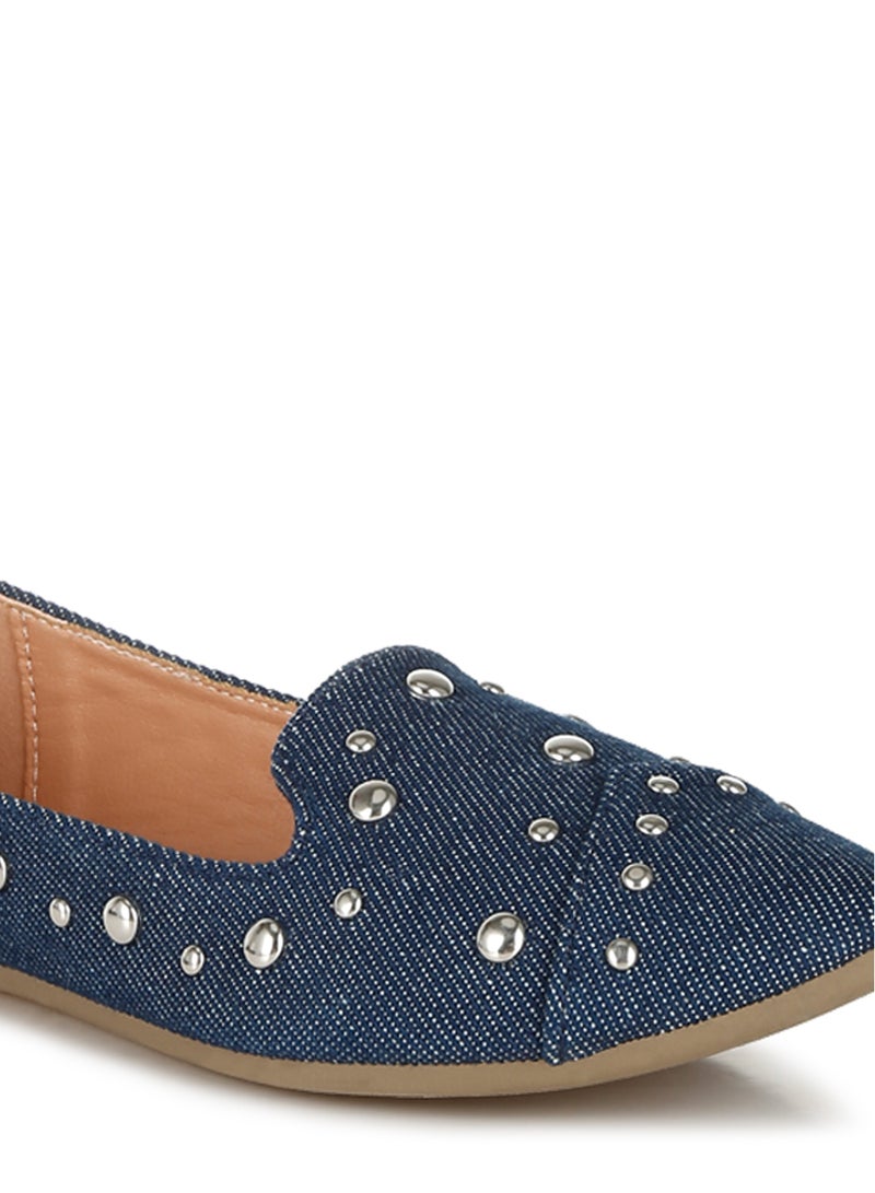 London Rag Stud Emebllished Ballet Flats in Denim - Image 5