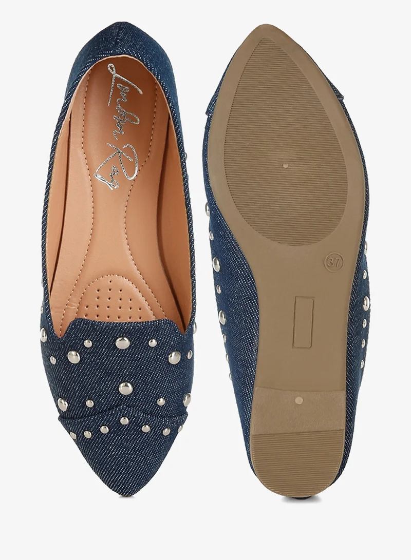 London Rag Denim Stud Emebllished Ballet Flats in Denim for Women | Best Price UAE