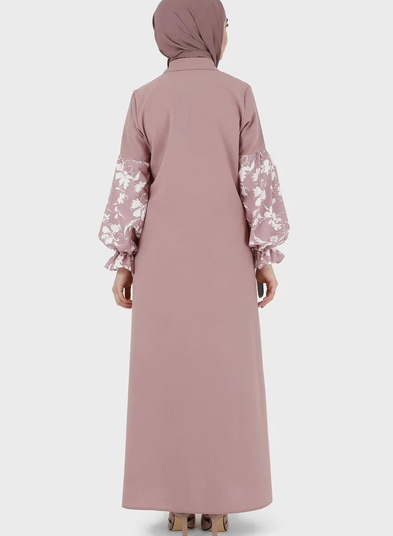 Tavin by Modanisa Floral Print Button Detail Dress