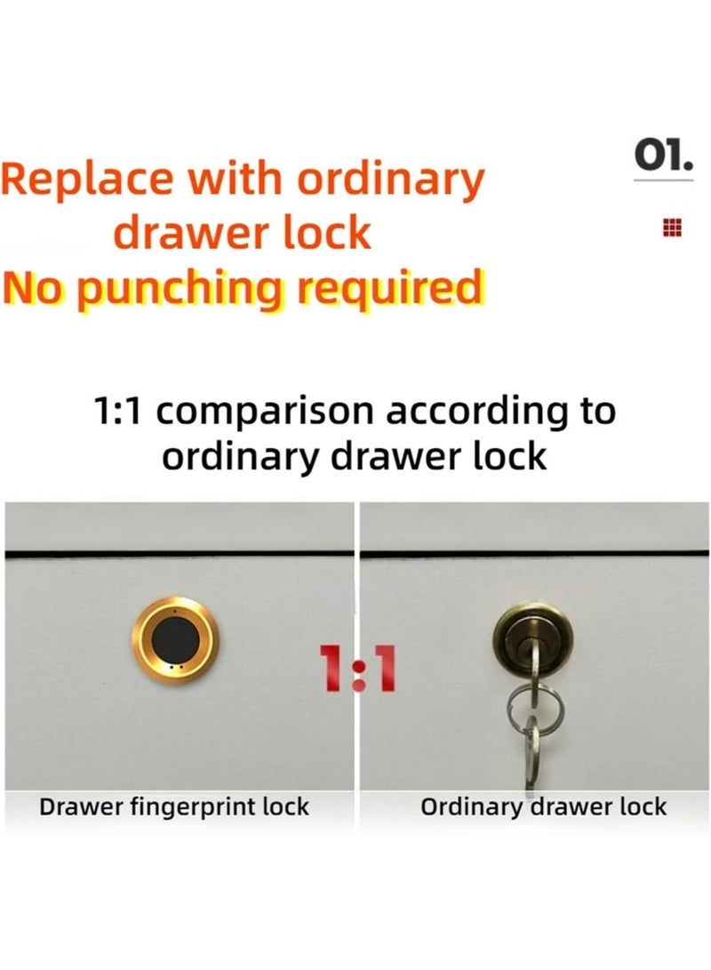 Smart Electronic Drawer Lock with Fingerprint Access – Suitable for Storage Cabinets, File Drawers, and Furniture Doors – Gold - Image 5