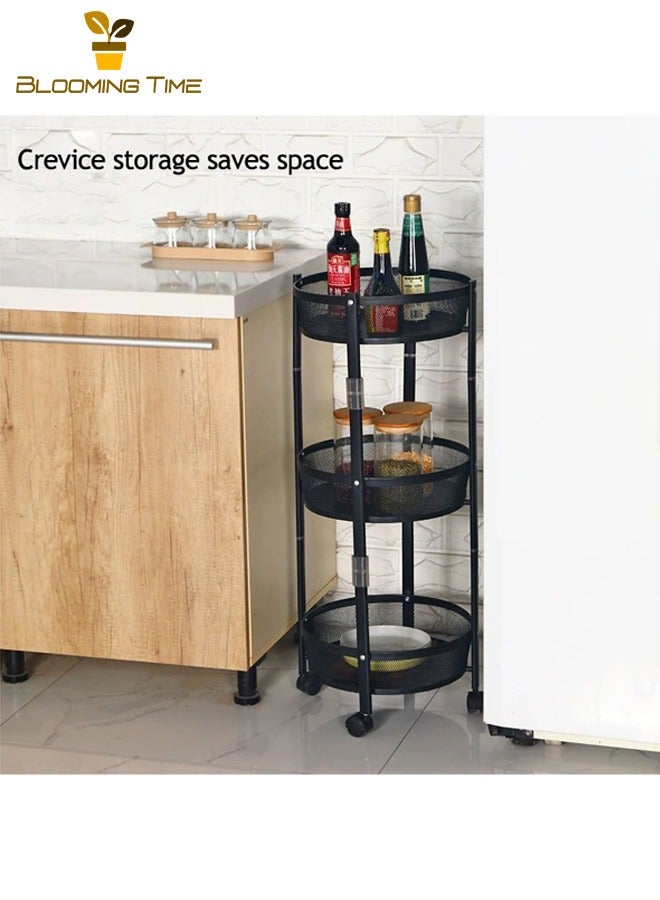 بلومنغ تايم المطبخ للطي رفوف ، متعددة الطبقات الفاكهة والخضروات وجبة خفيفة عربات التخزين ، رفوف المنقولة ، تدوير رفوف ، تركيب خالية الخضار رفوف ، متعددة الوظائف تخزين رفوف ، أسود - Image 5