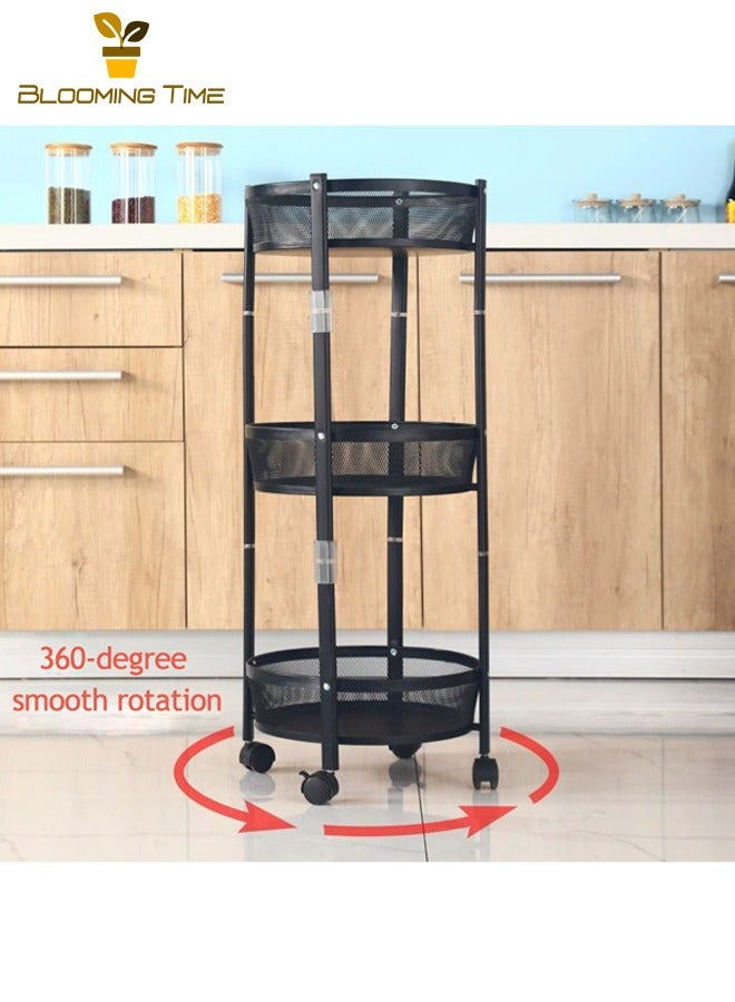 بلومنغ تايم المطبخ للطي رفوف ، متعددة الطبقات الفاكهة والخضروات وجبة خفيفة عربات التخزين ، رفوف المنقولة ، تدوير رفوف ، تركيب خالية الخضار رفوف ، متعددة الوظائف تخزين رفوف ، أسود - Image 4