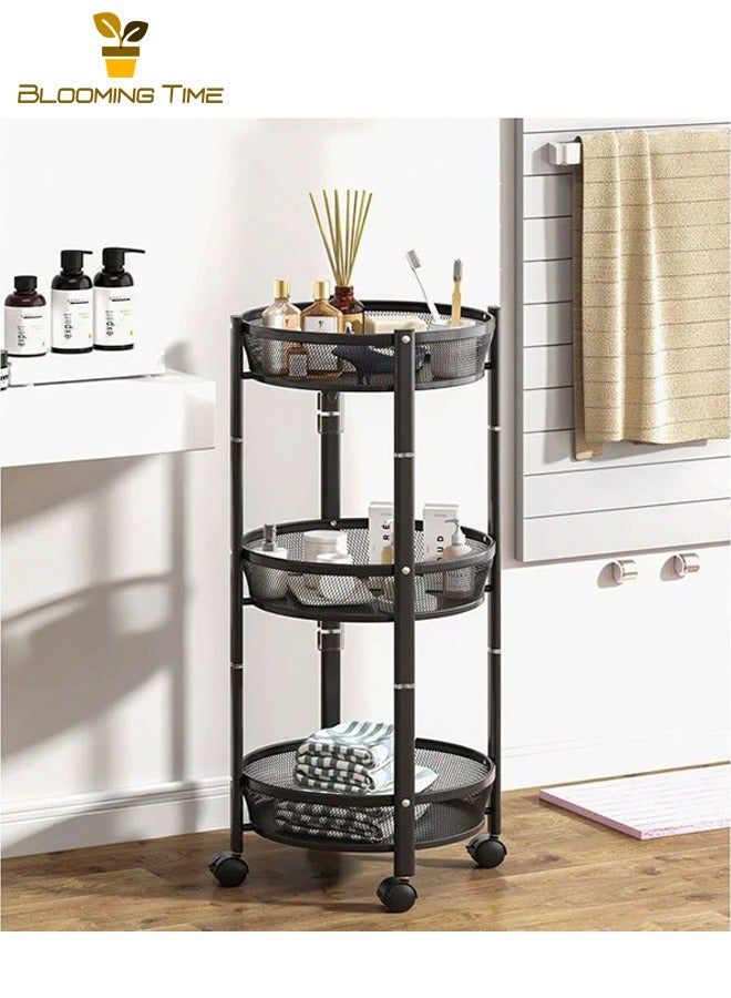 بلومنغ تايم المطبخ للطي رفوف ، متعددة الطبقات الفاكهة والخضروات وجبة خفيفة عربات التخزين ، رفوف المنقولة ، تدوير رفوف ، تركيب خالية الخضار رفوف ، متعددة الوظائف تخزين رفوف ، أسود - Image 2