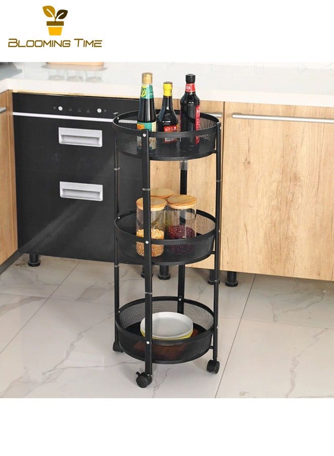 بلومنغ تايم المطبخ للطي رفوف ، متعددة الطبقات الفاكهة والخضروات وجبة خفيفة عربات التخزين ، رفوف المنقولة ، تدوير رفوف ، تركيب خالية الخضار رفوف ، متعددة الوظائف تخزين رفوف ، أسود - Image 3