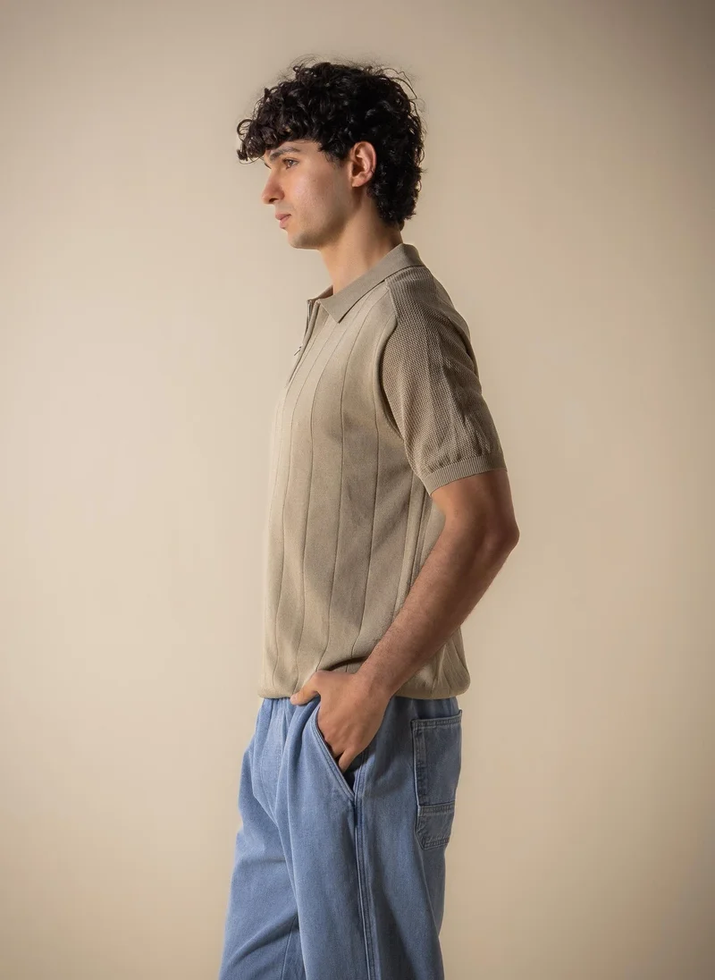 Shapes Green TEXTURED POLO SHIRT WITH ZIP for Men | Best Price UAE