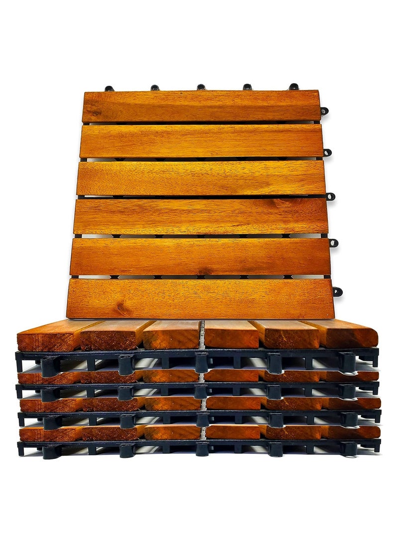DubaiGallery Solid Wood Interlocking Flooring Tiles Acacia Deck Tiles, Floor Tiles for Both Indoor and Outdoor Use, Waterproof All Weather 5 Slat - Image 1