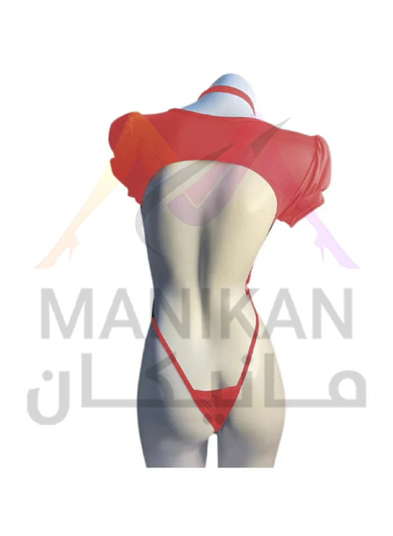 مانيكان بودي لانجري نسائي من مانيكان بقصة مفتوحة مع أكمام منفوخة وربطة رقبة - Image 4