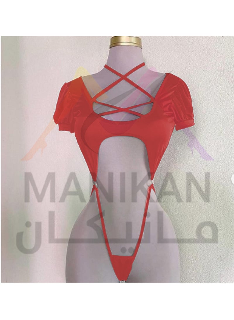 مانيكان بودي لانجري نسائي من مانيكان بقصة مفتوحة مع أكمام منفوخة وربطة رقبة - Image 5
