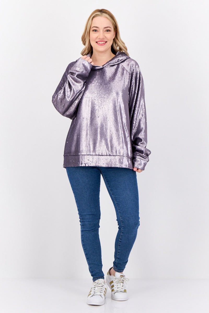 ESPRIT Women Sequined Long Sleeve Hoodie, Purple  - Image 4
