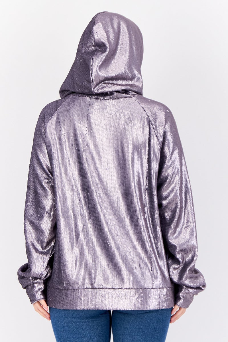ESPRIT Women Sequined Long Sleeve Hoodie, Purple  - Image 2