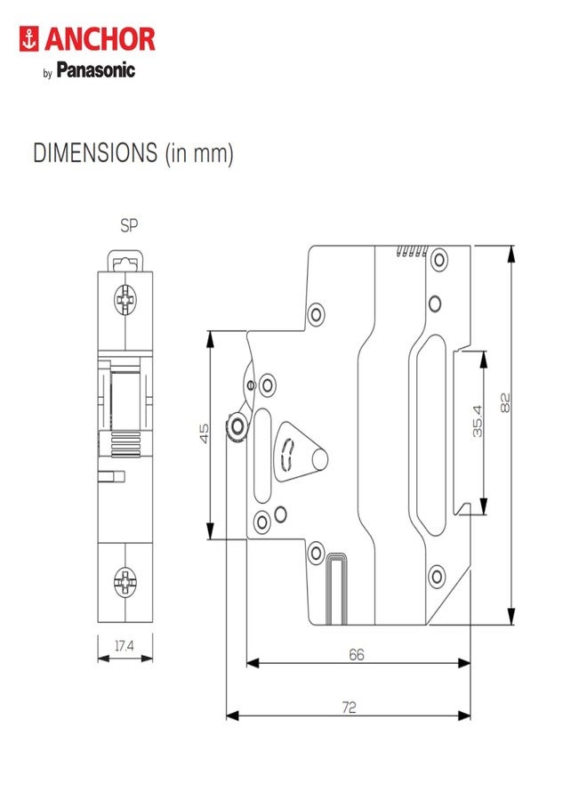 Anchor by Panasonic 98006 Polycarbonate 1 Pole UNO Series MCB, 32 Ampere, White - Image 2