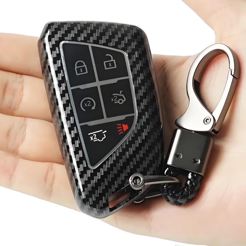Spidvunx For Cadillac Key Fob Cover, Carbon Fiber Pattern Key Case for 2022-2024 2025 Cadillac Escalade CT5 CT6 6 Button with Keychain (6 Button) - Image 4