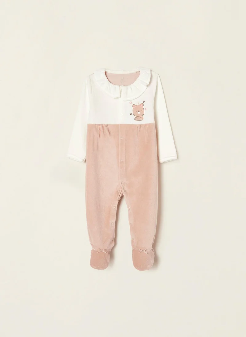 Zippy Velour Sleepsuit in Cotton for Baby Girls 'Teddy Bear', Beige/Blanc