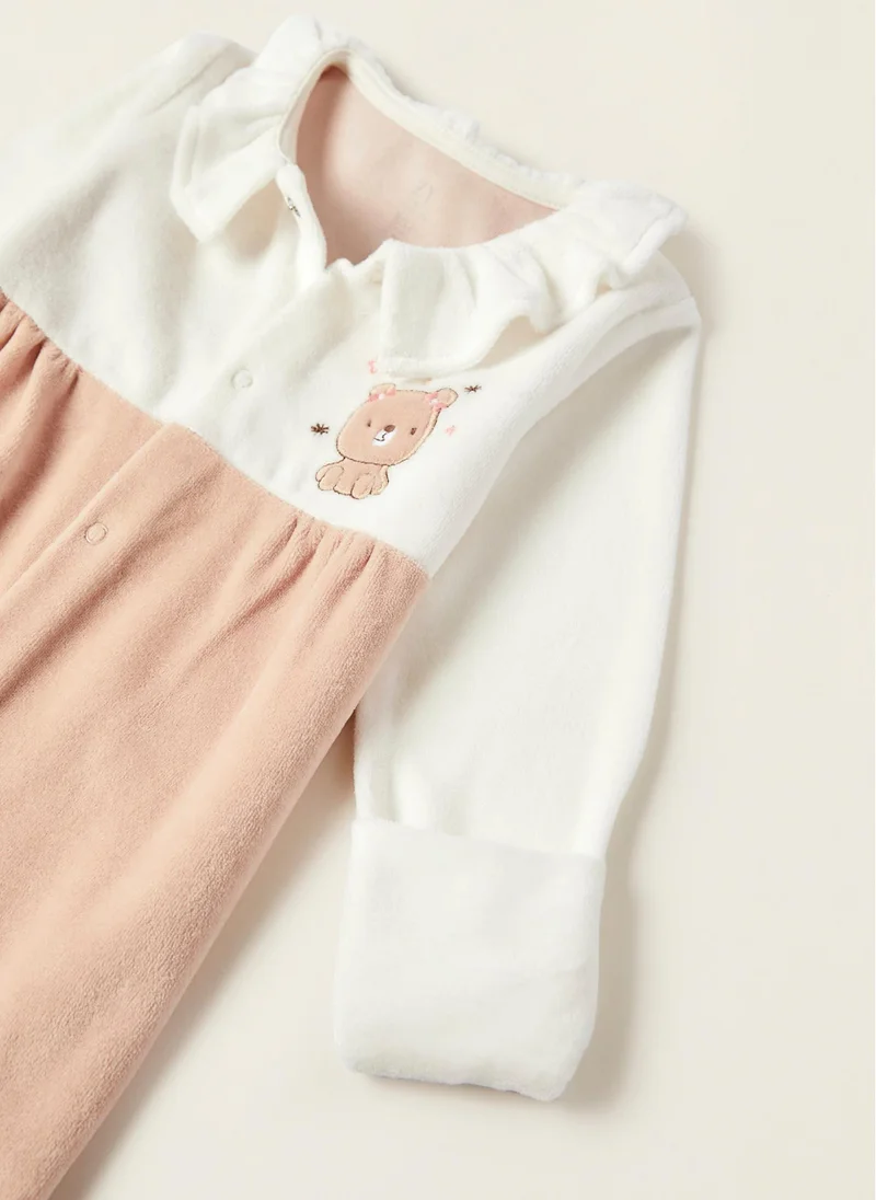 Zippy Velour Sleepsuit in Cotton for Baby Girls 'Teddy Bear', Beige/Blanc
