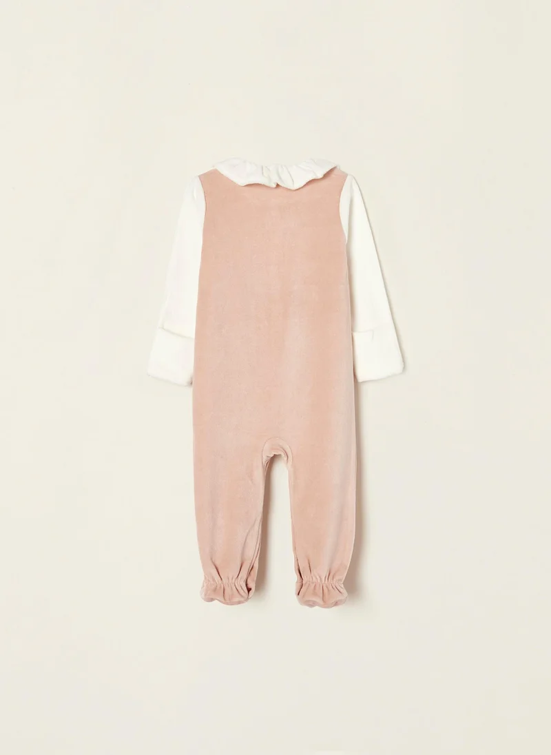 Zippy Velour Sleepsuit in Cotton for Baby Girls 'Teddy Bear', Beige/Blanc