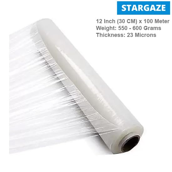 Stargaze 12 inch (30cm) x 100 Meters Transparent stretch Film wrap Roll for Packing. 570 Grams in weight. (Pack of 1) - Image 3