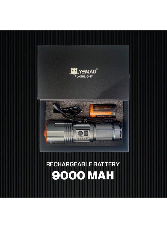 YEMAO Rechargeable High-Power Flashlight YM-G520 with Night Light and Power Bank Function by Yemao Powerful all-in-one lighting tool with high-capacity 9000mAh battery, USB charging, multiple lighting modes, night lamp function, and durable aluminum alloy body. Ideal for home, camping, hiking, emergencies, and travel. - Image 5