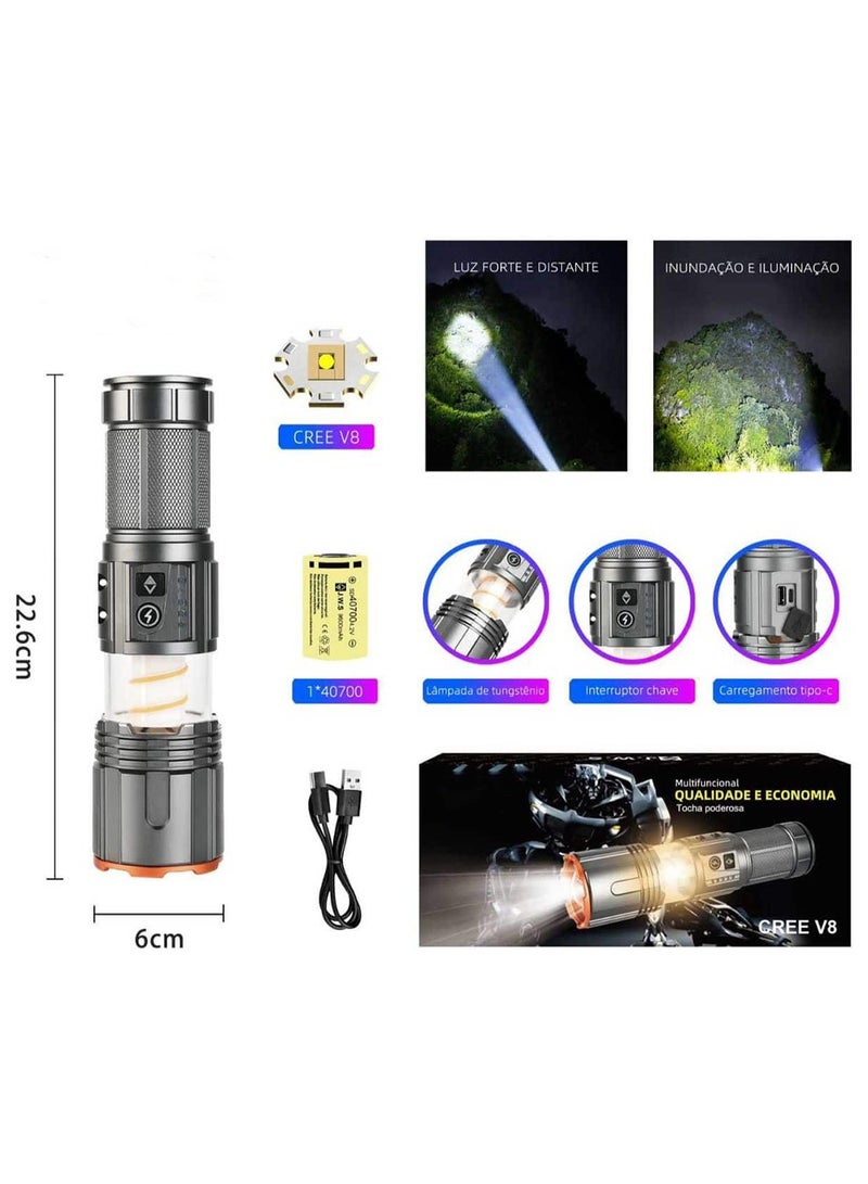 YEMAO Rechargeable High-Power Flashlight YM-G520 with Night Light and Power Bank Function by Yemao Powerful all-in-one lighting tool with high-capacity 9000mAh battery, USB charging, multiple lighting modes, night lamp function, and durable aluminum alloy body. Ideal for home, camping, hiking, emergencies, and travel. - Image 3