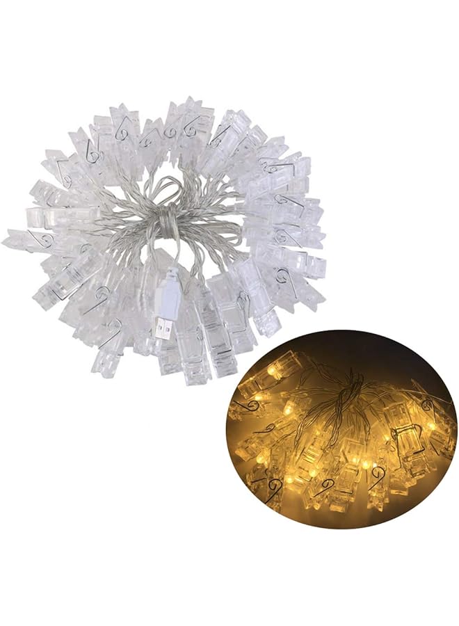 إيروريكس 20 مصباح سلسلة صور LED مع مشبك USB، مصابيح خرافية مثالية لتعليق الصور والملاحظات والأعمال الفنية وديكور الغرفة والهدايا والحفلات، ضوء أبيض دافئ - Image 1