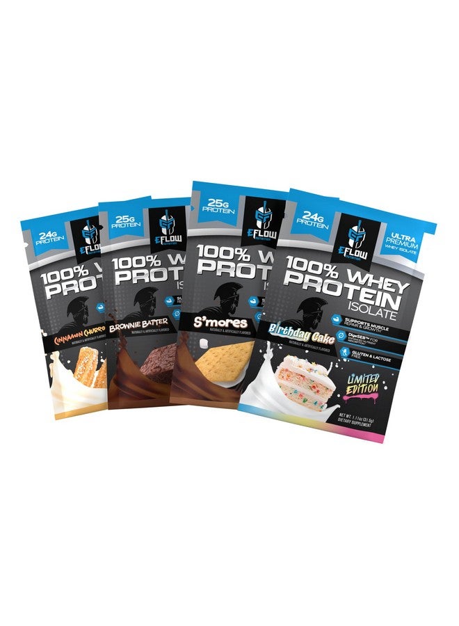 eFlow Nutrition eFlow Nutrition Whey Protein Sample Variety - Isolate Protein Powder Samples, Low Calorie, Fast-digesting, Premium Quality, Travel Packs, Low Carb (4 Pack)  - Image 1
