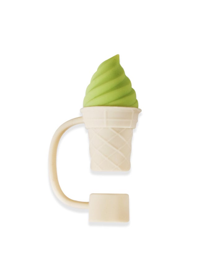 Ice Cup Straw Dust Cap Food Grade Silicone Straw Cap Glass Straw Dust Plug Stainless Steel Straw Cap-Color:10mm Matcha Ice Cream - Image 1