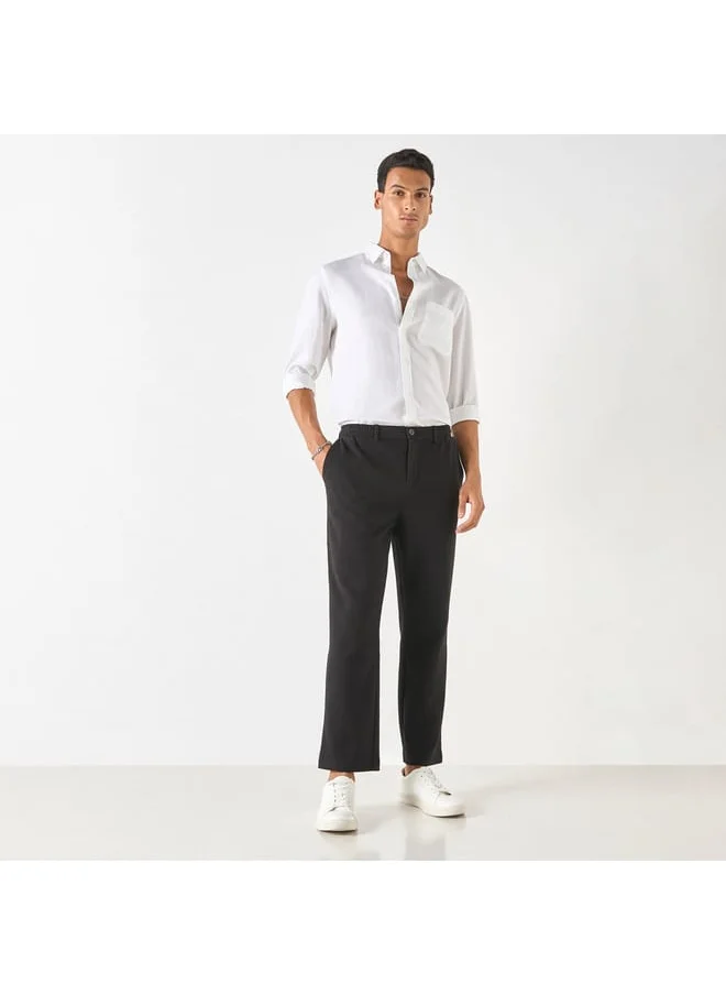 Iconic Iconic Textured Pants with Semi-Elasticated Waistband and Pockets