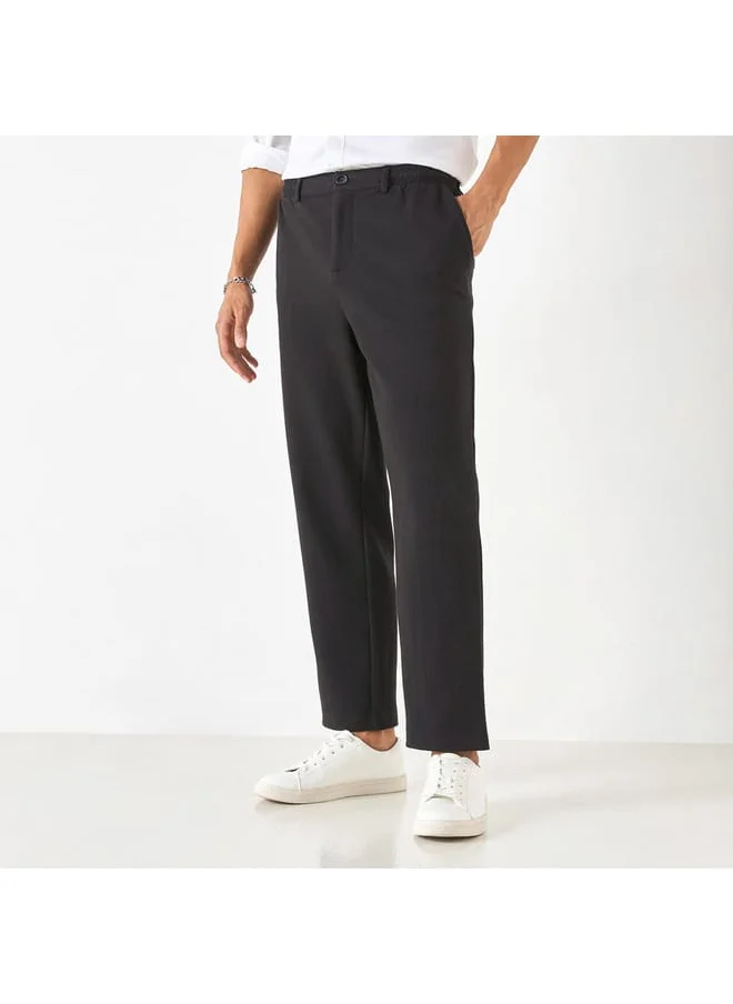 Iconic Iconic Textured Pants with Semi-Elasticated Waistband and Pockets