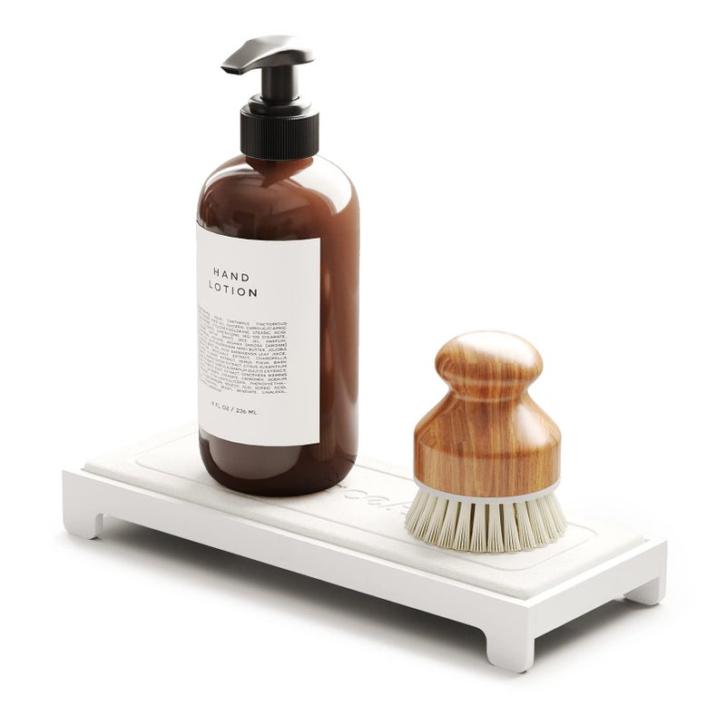 SpaceAid SpaceAid DryingNeat Sink Organizer Instant Dry Sink Caddy Organizers Kitchen Sponge Soap Holder Dispenser Countertop Fast Drying Counter Tray Rack Bamboo Rack White