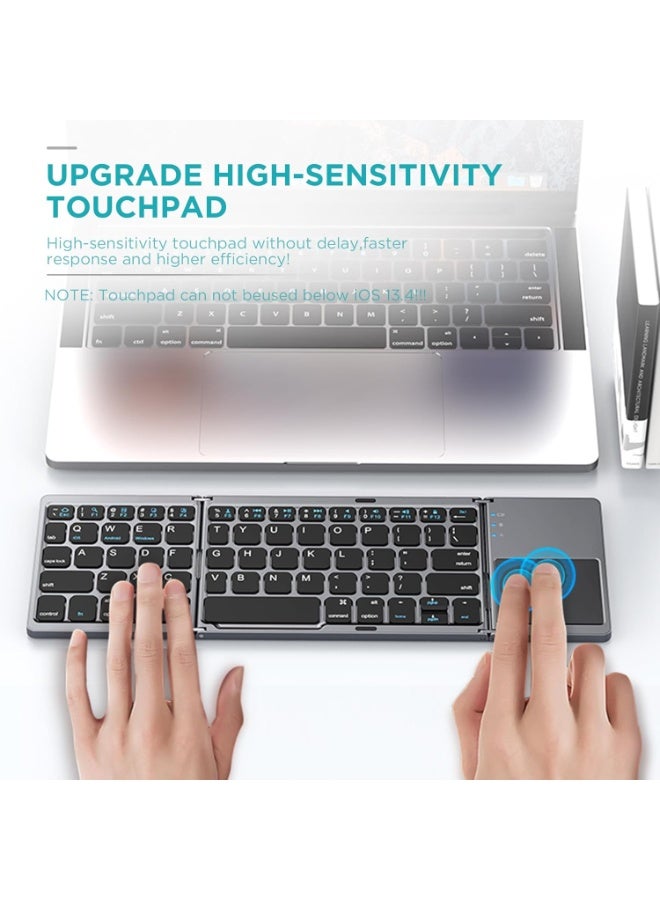 Foldable Bluetooth Keyboard with Touchpad - Portable Wireless Keyboard with Stand Holder, Rechargeable Full Size Ultra Slim Pocket Folding Keyboard for Android Windows IOS Tablet & Laptop-Gray - Image 2