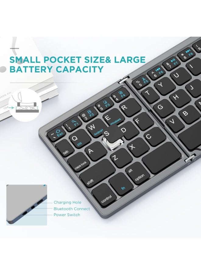 Foldable Bluetooth Keyboard with Touchpad - Portable Wireless Keyboard with Stand Holder, Rechargeable Full Size Ultra Slim Pocket Folding Keyboard for Android Windows IOS Tablet & Laptop-Gray - Image 5