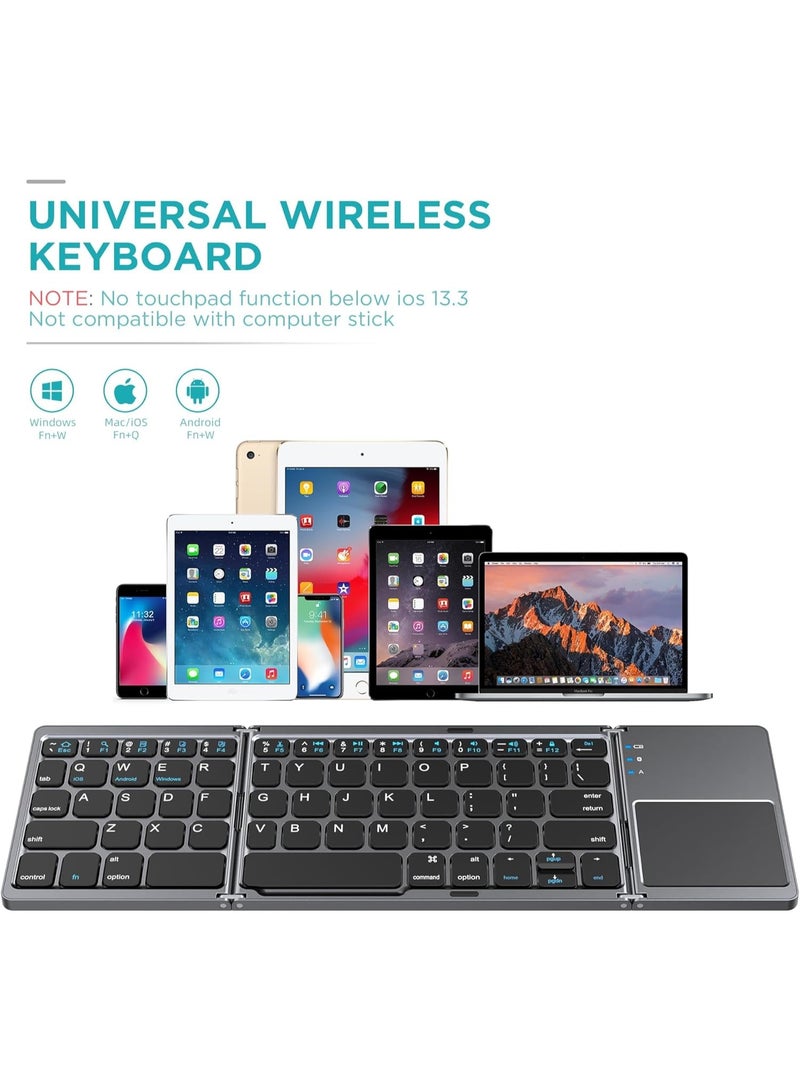 Foldable Bluetooth Keyboard with Touchpad - Portable Wireless Keyboard with Stand Holder, Rechargeable Full Size Ultra Slim Pocket Folding Keyboard for Android Windows IOS Tablet & Laptop-Gray - Image 4