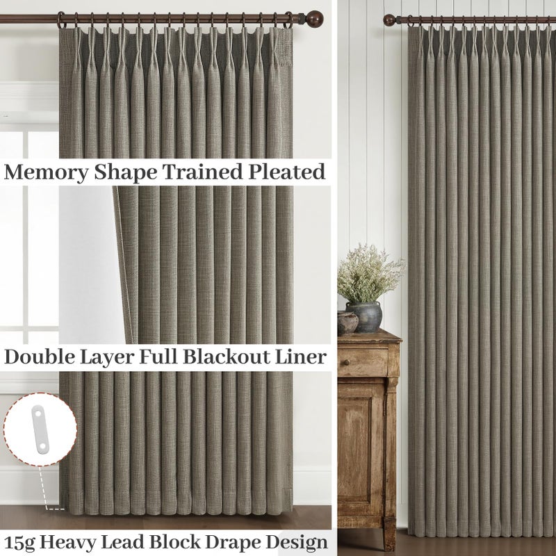 PleatedDrapes Pinch Pleated Blackout Curtains 96 Inches Long for Bedroom, Sepia Ebony Memory Trained Two Layer Thick Linen Thermal Noise Cancelling Farmhouse Privacy Windows Curtain 40x96 Inch Length 2 Panels Set - Image 4