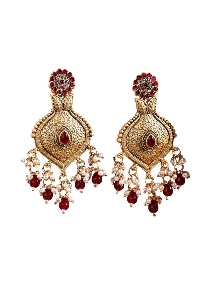 ADIVA 22K Antique Gold-Plated Ruby Kundan Peacock Shape Meenakari Classic Big Chandelier Earrings Set for women, Traditional Stylish Jhumka for Girls Party, Wedding, Festive - Image 1
