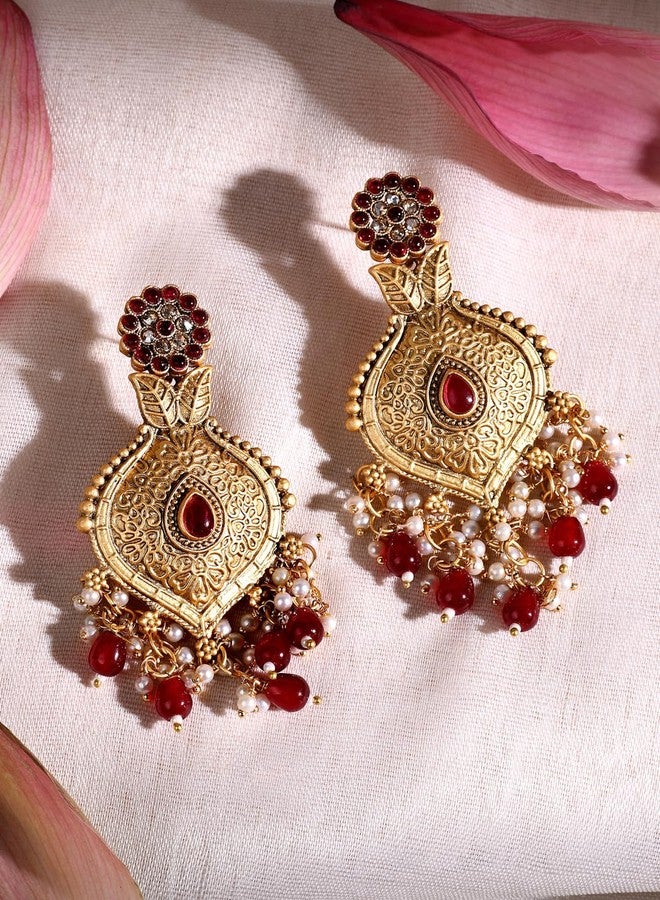 ADIVA 22K Antique Gold-Plated Ruby Kundan Peacock Shape Meenakari Classic Big Chandelier Earrings Set for women, Traditional Stylish Jhumka for Girls Party, Wedding, Festive - Image 3