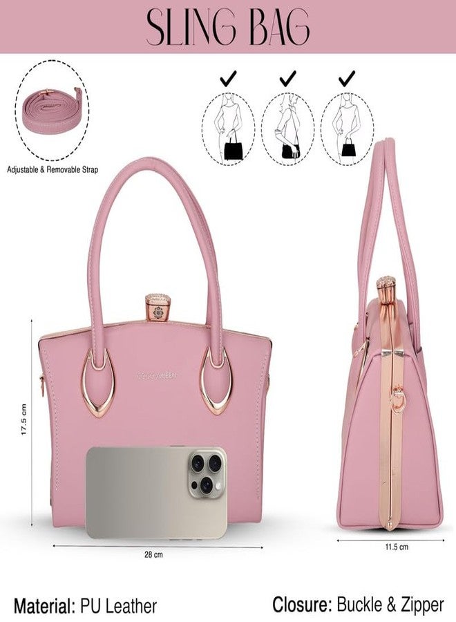 SIBY Square Diamond Hand Messenger Bag - PU Leather, Waterproof Crossbody Bag, 4 Compartments for Women (Pink) - Image 3
