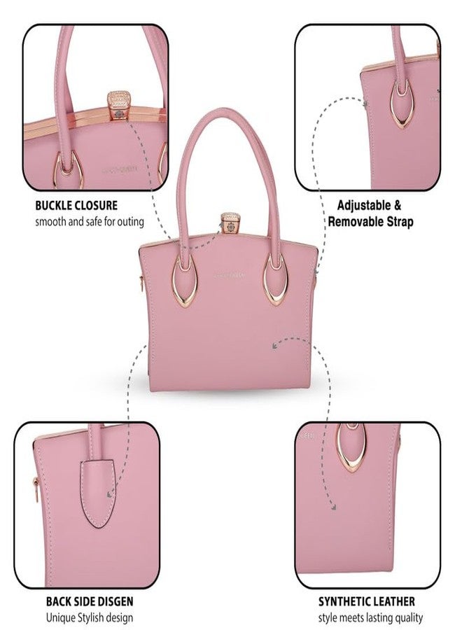 SIBY Square Diamond Hand Messenger Bag - PU Leather, Waterproof Crossbody Bag, 4 Compartments for Women (Pink) - Image 2
