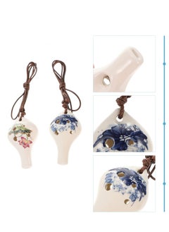 SYOSI Ceramic Ocarina White Porcelain, 2 Pcs 6- Hole Pendant Ocarinas with Lotus Pattern Introductory Alto Key Ocarinas Flutes for Beginner Children, as shown  - Image 2