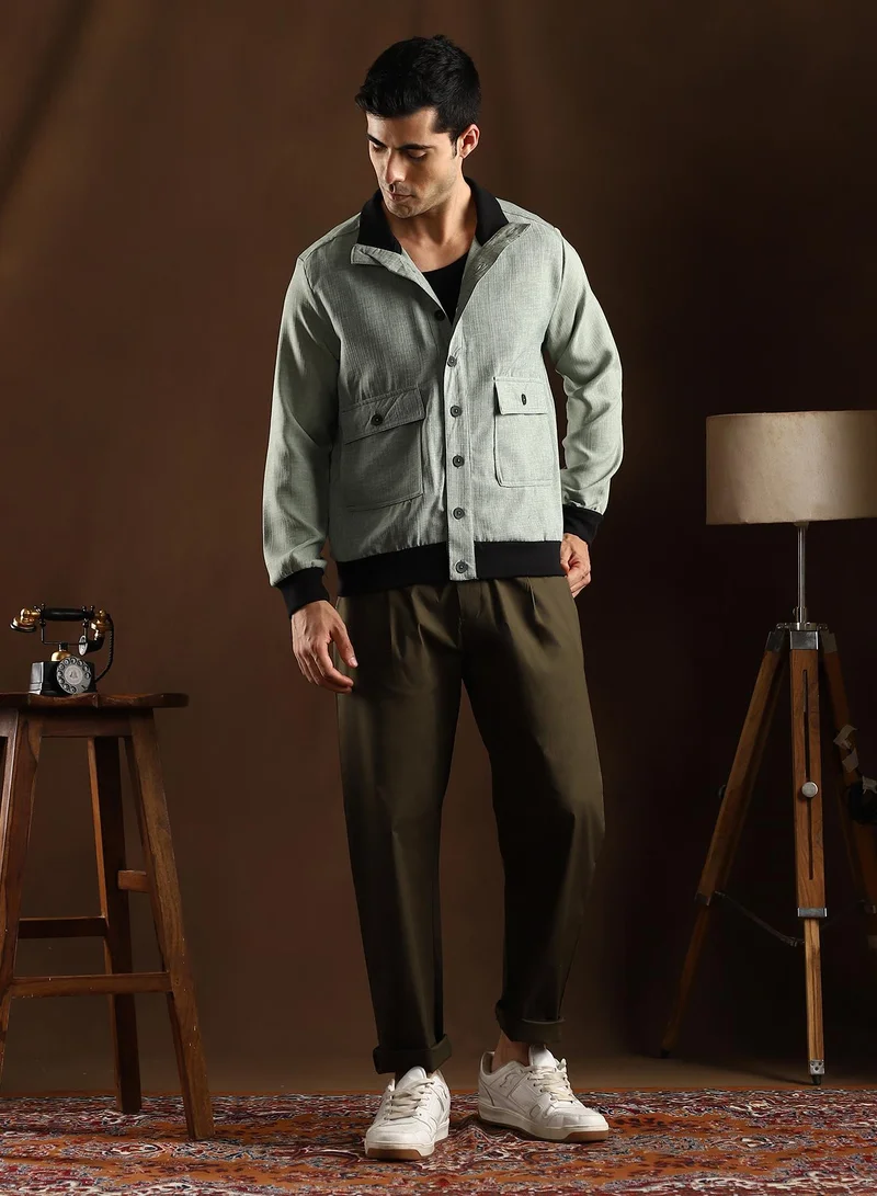 CAHOOT  Men's Sage Green Tactile-Utility Bomber Jacket for Men | Best Price UAE