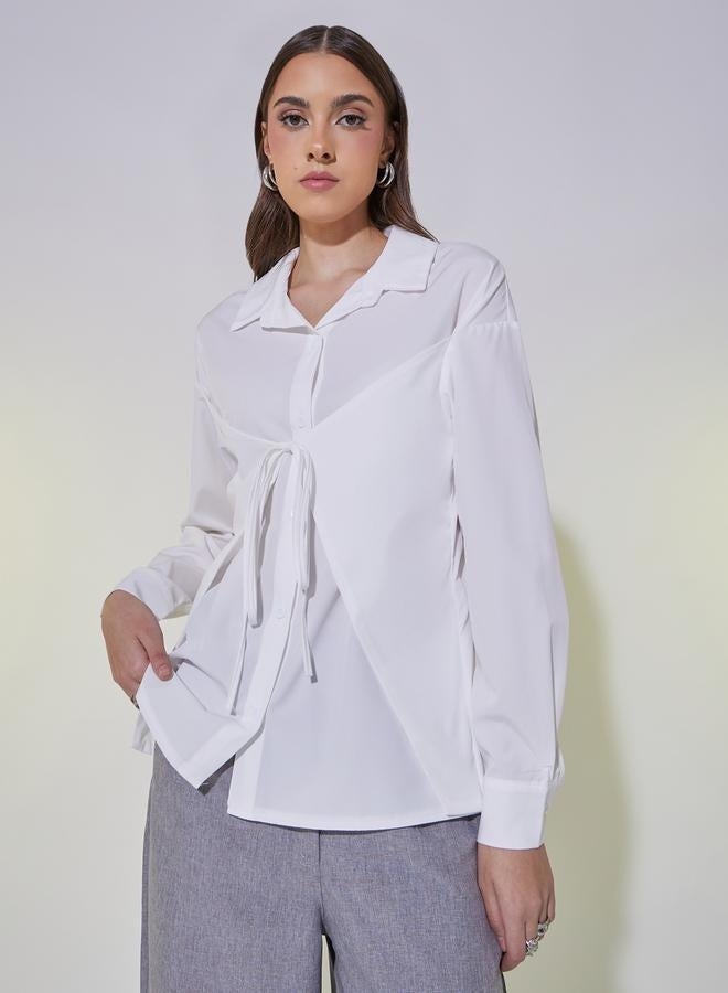 تايك تو قميص لف بأكمام طويلة مع تفاصيل ربط - Image 1