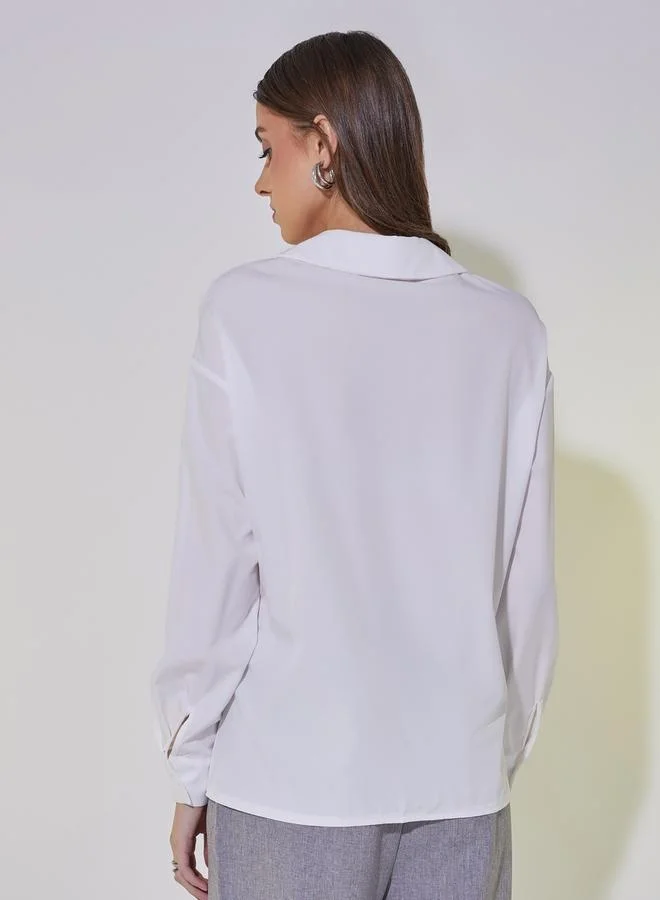 Take Two Solid Long Sleeve Wrap Shirt with Tie-Up Detail