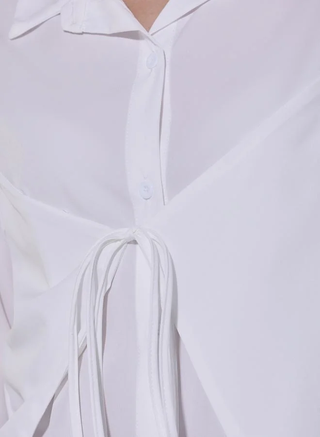 Take Two Solid Long Sleeve Wrap Shirt with Tie-Up Detail