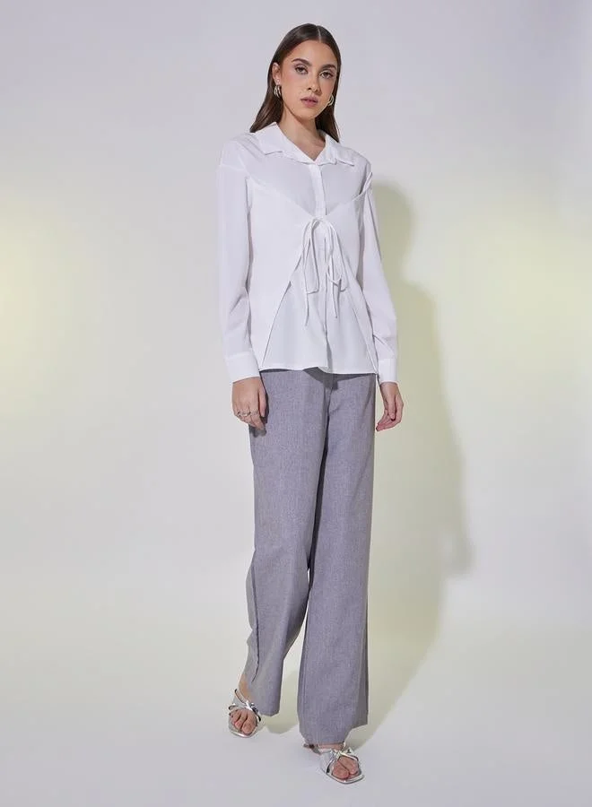 تايك تو قميص لف بأكمام طويلة مع تفاصيل ربط